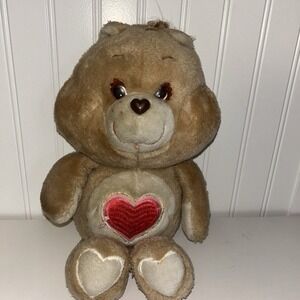 Vintage Care Bears TenderHeart Bear 1983 Heart Plush Kenner - 13" long Tan